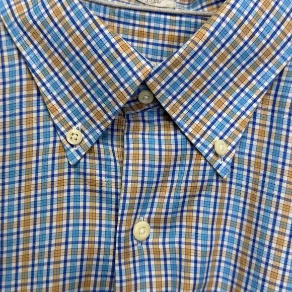 Peter Millar Mens XL Blue Orange Plaid Button Down Shirt Classic Fit FL Gators - Picture 2 of 8